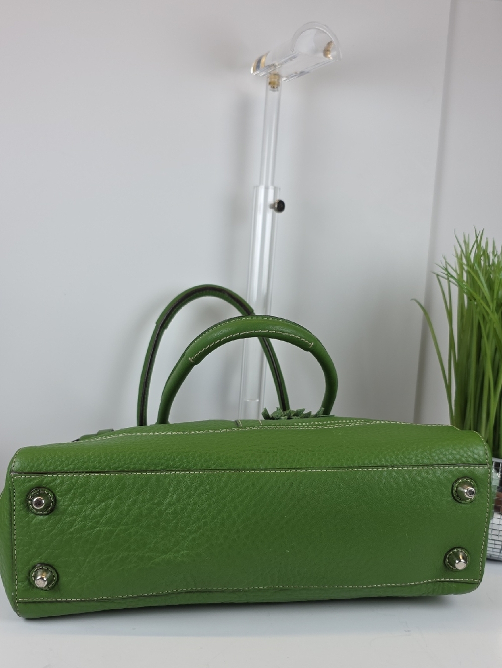 Coach Hampton Green Pebbled Leather Tote Shoulder Satchel Bag - Picture 11 of 14